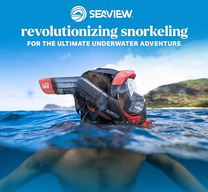 Seaview 180 V3 Full Face Snorkel Mask Adult- The V3 is The Perfect Snorkeling Gear for Adults- Snorkel Mask with 180 Panoramic Viewing and Up to 600% Easier Breathing- Patented Flowtech Air Intake-StrideForce Fitness
