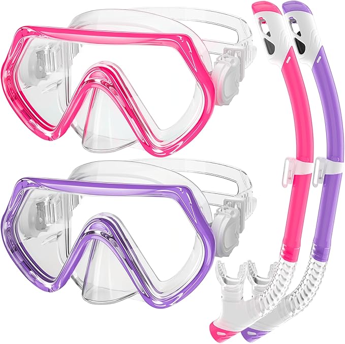 Snorkeling Gear for Kids, Kids Snorkel Set for Ages 3-14, Anti-Fog Diving Mask and Dry Top Snorkel Combo Set, Unisex Swimming Goggles-StrideForce Fitness