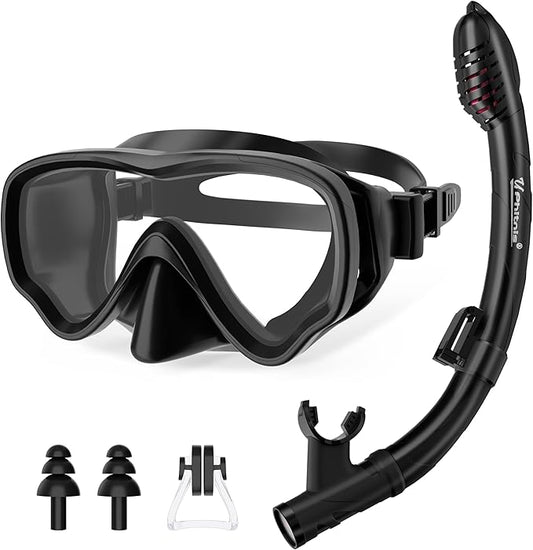 U PHITNIS Kids Snorkel Set for Age 4-14 - Dry Top Snorkeling Gear for Kids Junior & Youth - Childs Diving Mask with Big Eyes for Boys Girls - Anti-Fog Snorkeling Mask and Snorkel Set-StrideForce Fitness