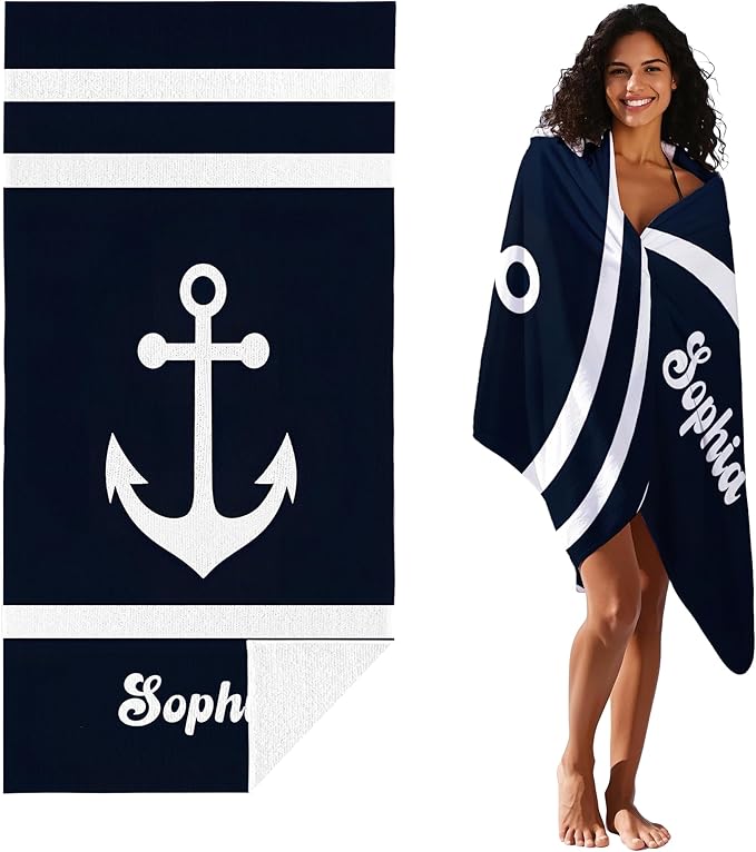 JML Personalized Beach Towel with Name, Custom Anchor Beach Towel, Customized Microfiber Pool Towel, Quick Dry & Absorbent Swim Towel for Adult,Anniversary, Birthday, Summer Holiday,Vacation-StrideForce Fitness