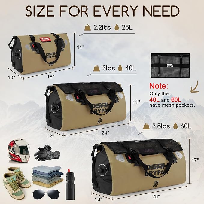 Waterproof Duffel Bag - Motorcycle Dry Bag Tail Bag with Large Storage Space, Waterproof Luggage Duffle Bags with Outer Mesh Zipper Pocket for Camping, Kayaking, Fishing & Traveling-StrideForce Fitness