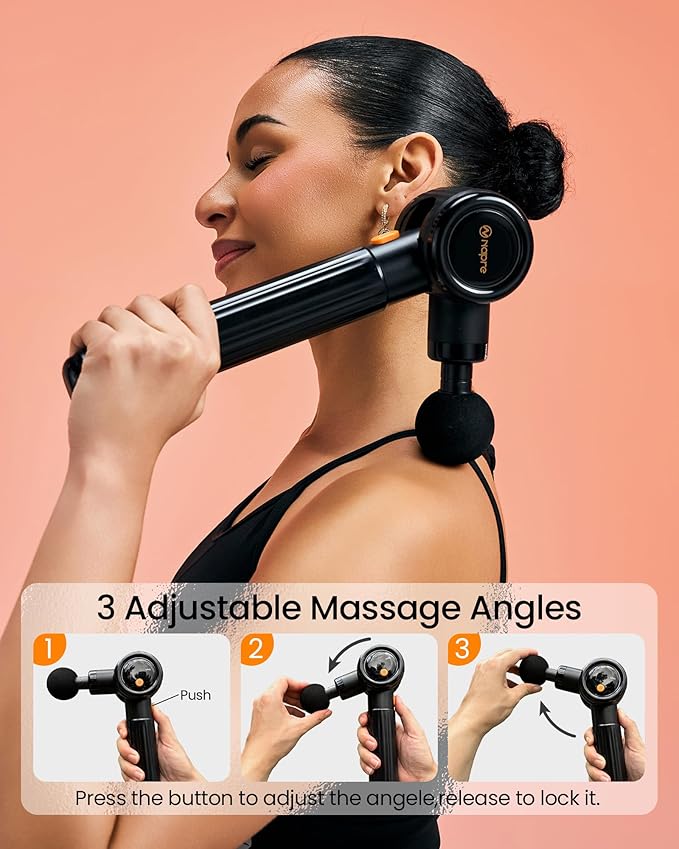 Massage Gun with Extension Handle and 3 Adjustable Angles,Deep Tissue Back Massage for Neck/Shoulders/Waist/Legs/Body Pain Relief,Handheld Percussion Muscle Massager with Portable Case,Black