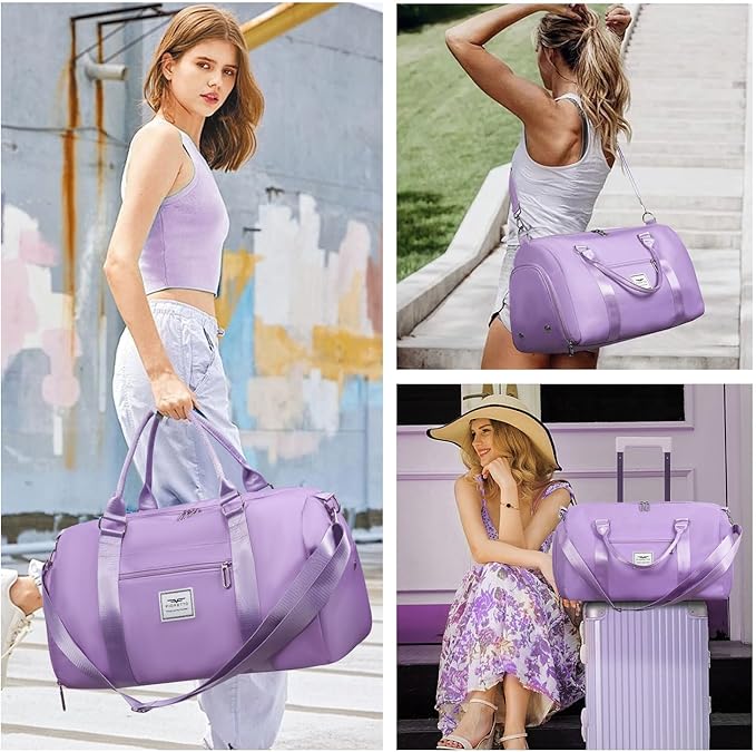 FIORETTO Womens Gym Tote Duffle Bag with Toiletry Bag, Sports Duffel Overnight Hospital Workout Carry on Bag for Girls with Wet Pocket & Shoe Compartment, Ideal for Travel, Swimming, Dance Purple-StrideForce Fitness
