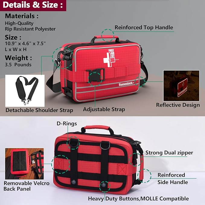 Comprehensive First aid Kits, First Aid Trauma Kit with Labelled Compartments for Cars, Home, Office, Backpacking, Camping, Traveling, and Cycling -324 Pieces-StrideForce Fitness