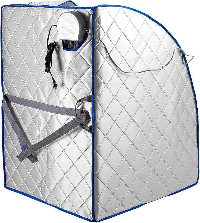 Infrared FAR IR Negative Ion Portable Indoor Personal Spa Sauna by Durherm with Air Ionizer, Heating Foot Pad and Chair, 30 Minutes Timer, Large, Silver-StrideForce Fitness