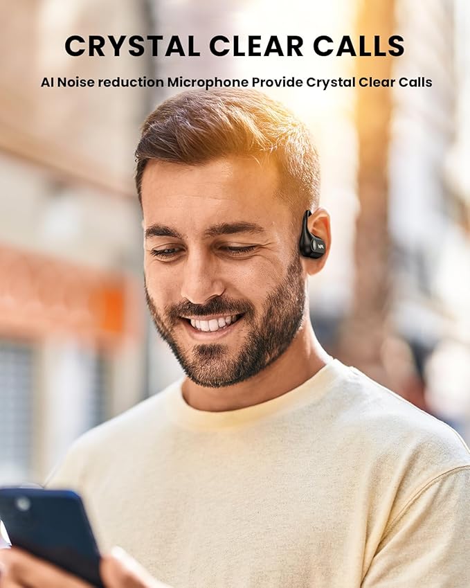 Open Ear Headphones,Bluetooth 5.3 Air Conduction Headphones ,Comfortable for Long Wear ,Powerful Bass,AI Clear Calls,30H Playback,IPX6 Light Weight Open Ear Earbuds with Ear-Hook for Workout,Running-StrideForce Fitness