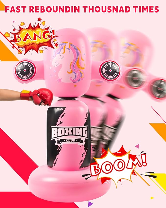 Punching Bag for Kids,New Upgraded 360°Rotating Kids Punching Bag,Inflatable Boxing Bag Toy for Boys Girls, Christmas Birthday Gift for Kids Age 3-12-StrideForce Fitness