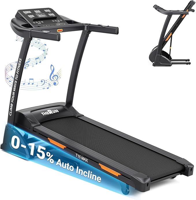 THERUN Incline Treadmill for Running and Walking, 300 lbs Weight Capacity Folding Treadmill with 0-15% Auto Incline, Wide Belt, 3.5HP, App, Heart Rate-StrideForce Fitness