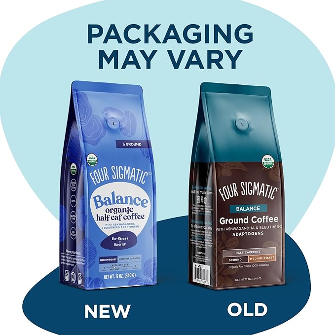 Four Sigmatic Organic Balance Adaptogen Ground Coffee | Medium Roast USDA Organic Coffee with Ashwagandha, Chaga Mushroom, Eleuthero and Tulsi for Focus and Energy Boosting | 12oz Bag-StrideForce Fitness