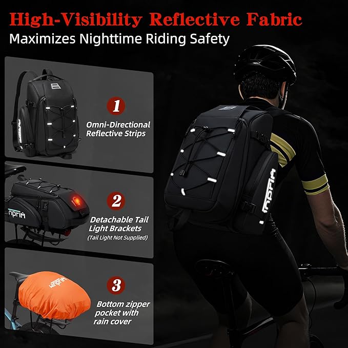 19L Reflective Bike Rack Bag Large Capacity Waterproof Rear Bag with Rain Cover E-Bike Bicycle Accessories Basket Storage Crossbody Saddle Shoulder Rear Seat Luggage Pouch Bag Accesorios Bicicletas-StrideForce Fitness