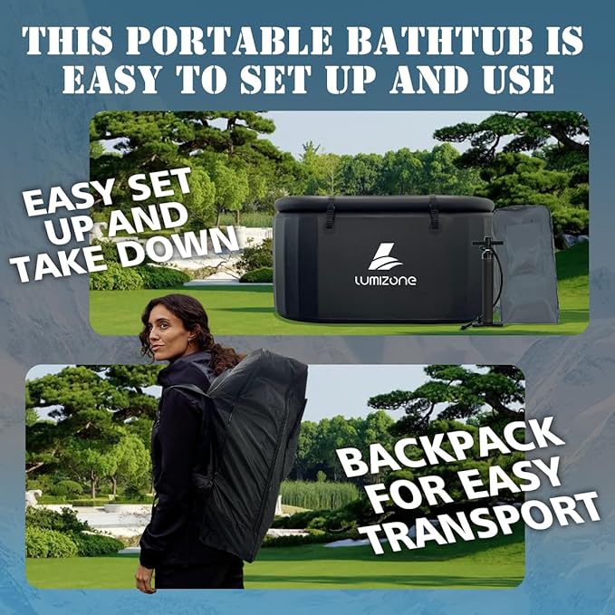 Lumizone Inflatable Cold Plunge Tub 132 Gallons Capacity Ice Bath Portable Ice Bath Tub Compatible With Water Chillers with Lid Drop Stitch PVC Double Layer Seals Oversized for Athletes-StrideForce Fitness