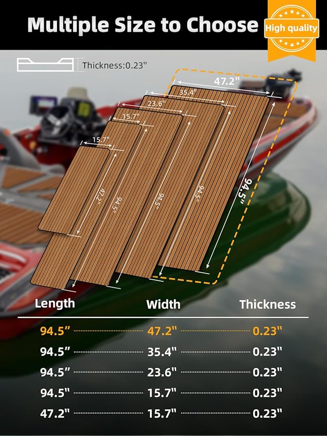 FOCEAN Boat Flooring EVA Foam Boat Decking Faux Teak Marine Flooring Boat Mat Boat Carpet Sheet for Motorboat RV Yacht Kayak Surfboard, 94.5"x 47.2"/35.4"/23.6"/15.7"-StrideForce Fitness