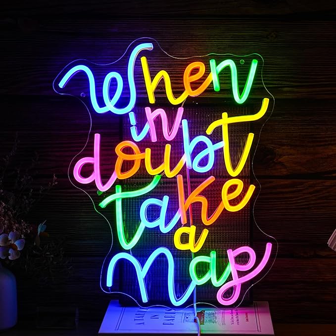 Dimmable When In Doubt Take A Nap Neon Sign USB Powered Colourful Neon Light for Wall Decor Funny Letters Led Light Up Sign for Study Room Office Bedroom Home Classroom Neon Decor-StrideForce Fitness