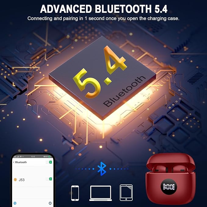 Wireless Earbuds, Bluetooth 5.4 Headphones LED Power Display Ear Buds Bass Stereo, Bluetooth Earbuds in-Ear Noise Cancelling Mic, 40H Playback Mini Case IP7 Waterproof Sports Earphones for Android iOS-StrideForce Fitness