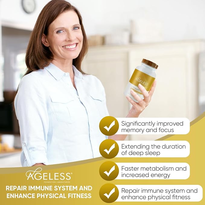 AGELESS™: UltraMAX Gold™ Capsules, HGH Anti-Aging Supplement for Women, Slows Cellular Aging, Supports Immune Health, Smoother Skin Tone and Restorative Sleep, Weight Management, 90 Capsules-StrideForce Fitness