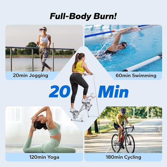 MERACH Stair Stepper for Home Gym Exercise, New Version Stairmaster for Full-Body Workout, Compact Folding Stair Climber with Extended Step Range, Adjustable Handlebar/Pedal-StrideForce Fitness