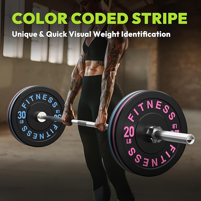 Rubber Weight Plates, Olympic Bumper Plate Set 2-Inch, 45/100 / 160/190 / 260/300 lb Barbell Weights for Home Gym, Colored Standard Strength Training Plates for Weightlifting-StrideForce Fitness