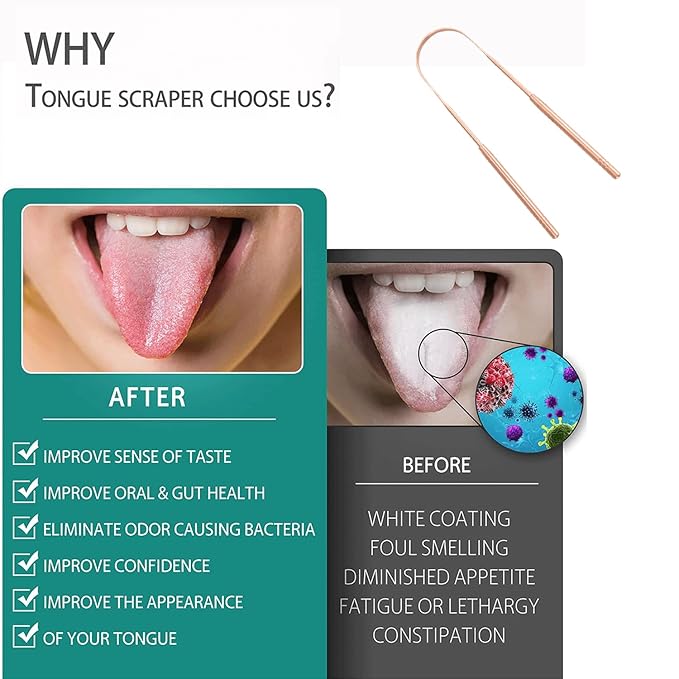 Copper Tongue Scraper (2 Pack), Tongue Cleaner for Reduce Bad Breath, Tongue Scrapers for Adults & Kids, 100% Copper Metal Tongue Scrubber Set for Oral Care & Easy to Use (long-handle)