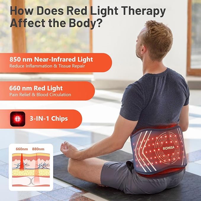 Red Light Therapy Belt & Back Massager for Pain Relief, Infrared Light Therapy Vibration Rechargeable, Red Light Therapy Device for Body Massage for Back Shoulder Waist Knee for Cordless Use-StrideForce Fitness