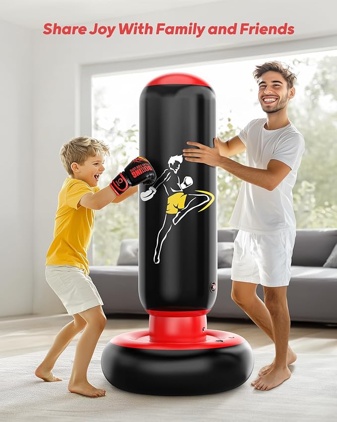 QPAU Kids Punching Bag Toy with Boxing Gloves, 66 Inch Larger Stable Kids Inflatable Boxing Bag Set, Gifts for Boys & Girls Age 6-12, for Practicing Karate, Taekwondo, MMA-StrideForce Fitness