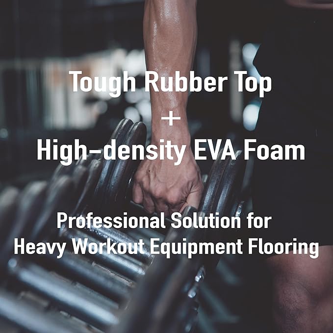 AIRHOP 0.56in Thick 48 Sq Ft Exercise Equipment Mats, 12 Tiles Upgraded Rubber Top with High Density EVA Foam, Large Interlocking Puzzle Gym Flooring for Home Gym, Heavy Weight Workout,Black-StrideForce Fitness