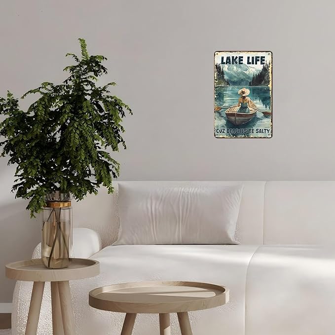 Vintage Lakehouse Tin Sign Lake Life Cuz Beaches Be Salty Retro Wall Decor Nostalgic Art Funny Metal Poster Indoor Store Cafe Toilet Kitchen Garden Plaque Bar Pubs Man cave 12 * 8inch-StrideForce Fitness