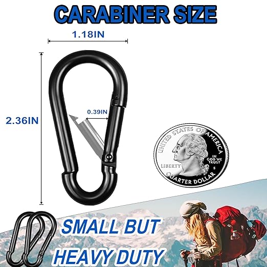 200PCS M4 Black Carabiner Clip,1.57''Inch Bulk Snap Hook Quick Link Small Carabiner Clips,Spring Link Buckle for Fishing Camping Hammock Dog Leashes-270LBS Holding Capacity-StrideForce Fitness