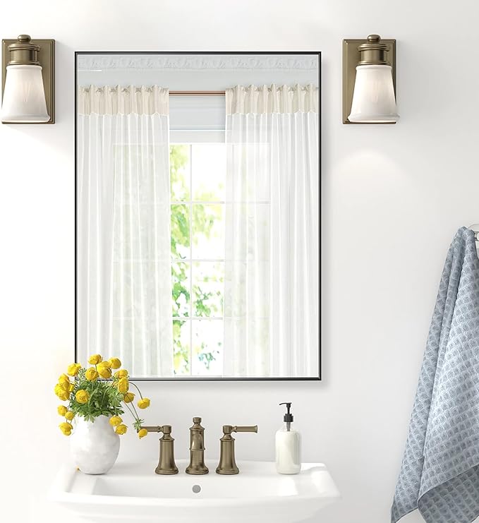 27x36 Inch Black Bathroom Mirror for Wall, Aluminum Frame Rectangle Rectangular Vanity Mirror, Modern Large for Bedroom, Living Room, Horizontal or Vertical-StrideForce Fitness