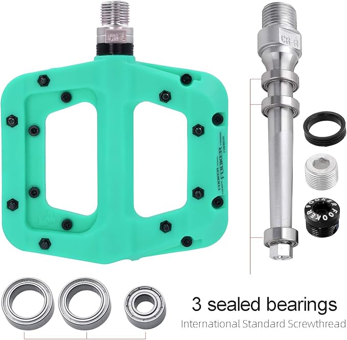 FOOKER MTB Pedals Mountain Bike Pedals 3 Bearing Non-Slip Lightweight Nylon Fiber Bicycle Platform Pedals for BMX MTB 9/16"-StrideForce Fitness