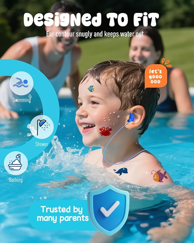 Hearprotek 3 Pairs Swimming Ear Plugs for Kids, Soft Silicone Reusable Waterproof Earplugs for Toddlers Bathing Swimming and Other Water Sports(Blue/Orange/Green)-StrideForce Fitness