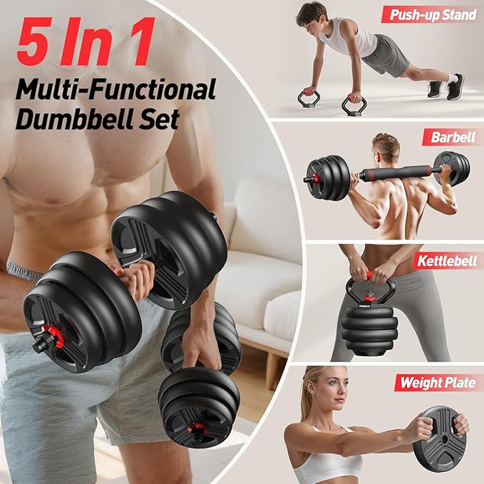 Adjustable dumbbell set,20/35/45/55/70/90lbs Free Weights set with upgraded nut, 4 in 1 Weight Set Used as Kettlebells, Barbell, Push up Stand, Fitness Exercise for Home Gym Suitable Men/Women-StrideForce Fitness