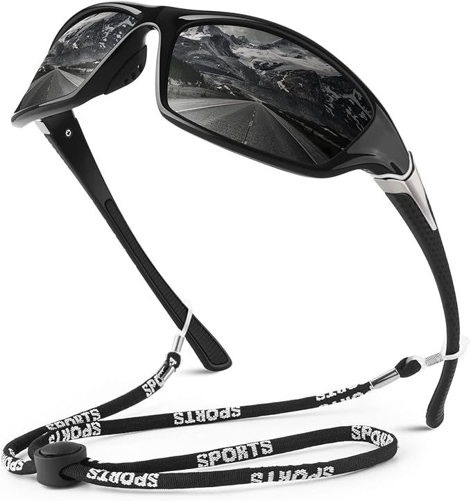 Polarized Sports Sunglasses for Men Women,Fishing Driving Rectangular Goggles UV400 Protection-StrideForce Fitness