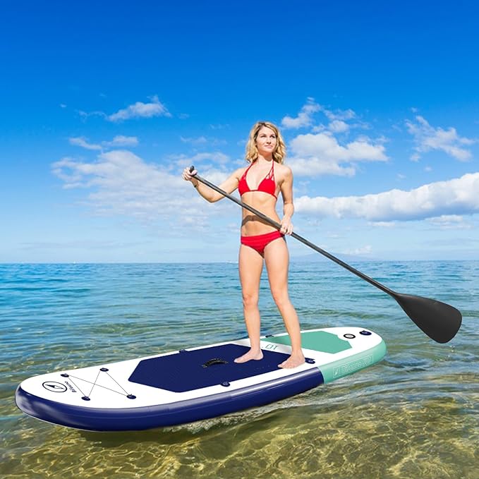 Inflatable Stand Up Paddle Board with SUP Accessories & Backpack. Paddle Boards for Adults. Non-Slip Deck, Wide Stance, Bottom Fin, Double Action Pump.-StrideForce Fitness