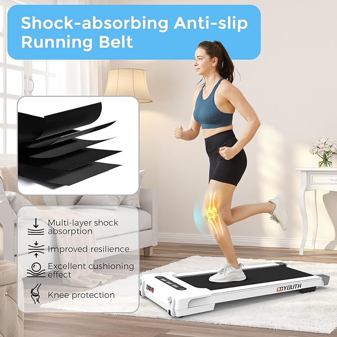 GOYOUTH Walking Pad Treadmill, Under Desk Treadmill for Home Office, Wide Belt Compact Treadmills 300 lbs Capacity, 2.25HP Shock-Absorbing Walking Jogging Running Machine Remote Included-StrideForce Fitness