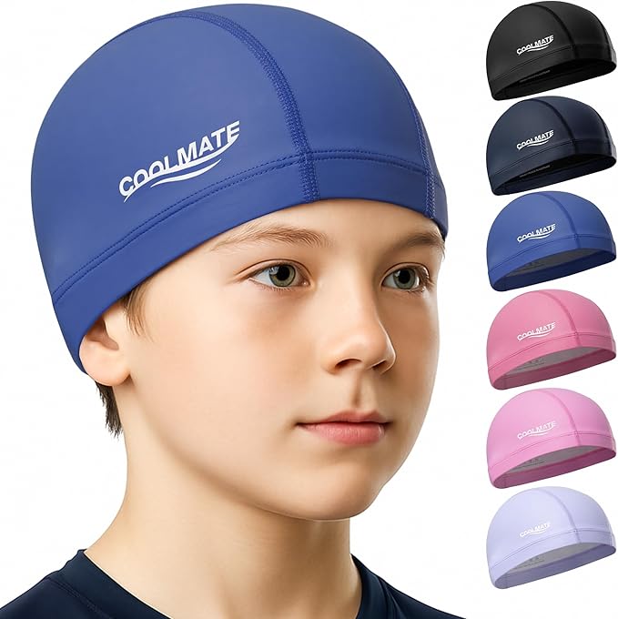 COOLMATE Fabric Swim Cap for Adult Women Men Kid 3 4 6 8 14 16, Silicone Water Resistant Layer, Cloth Swim Cap Gifts for Swimmers, Lightweight for Pool, Lap Swimming (1 pc)-StrideForce Fitness