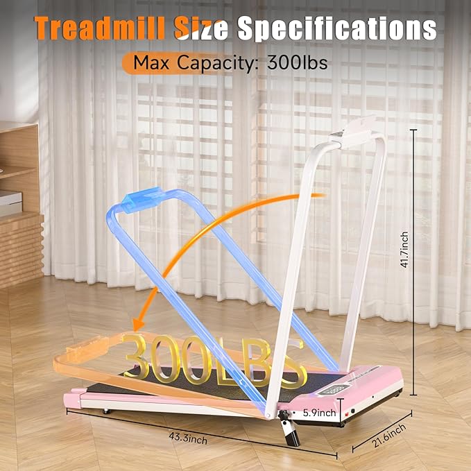 Incline Walking Pad with Handle Bar, Folding Treadmill Foldable Portable Under Desk for Home Office, Ultra Quiet <45dB, Safety Lock, 300+ LB Capacity-StrideForce Fitness