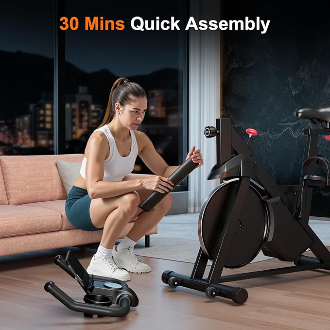 Stationary Bike, Spin Bike with 32 Levels of Adjustable Magnetic, Exercise Bike for Home with Exclusive App, Low Noise Indoor Bike, Cycling Bike with Comfortable Seat Cushion-StrideForce Fitness