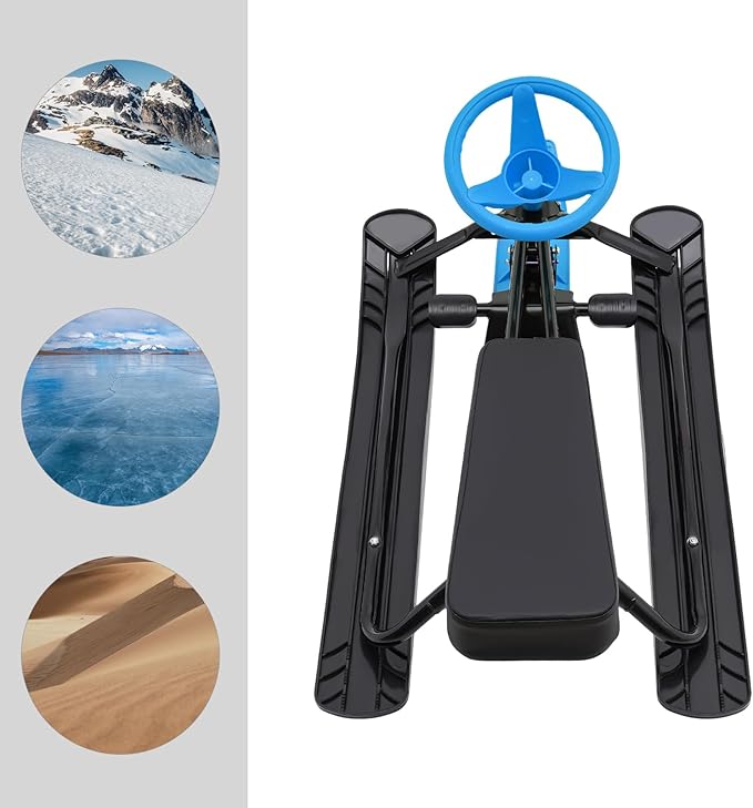 Snow Racer Sled, Ski Sled Slider Board with Steering Wheel, Twin Brakes, Anti-Slip Pedal, Snow Sled for Kids-StrideForce Fitness
