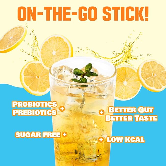 TEAZEN Lemon Kombucha Tea, Hydration Drink Mix, Sugar Free, Live Probiotics & Prebiotics, 10 Sticks, 1.76oz-StrideForce Fitness