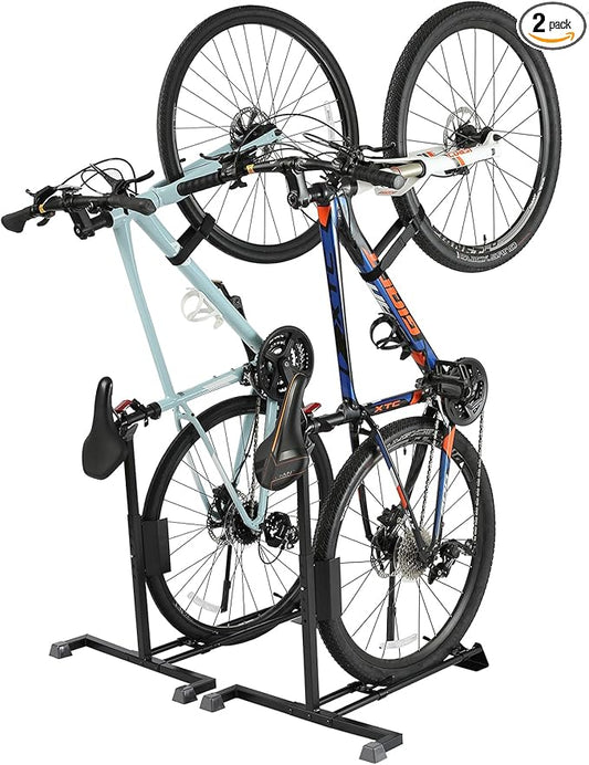 YueTong Heavy Duty Bike Stand - Vertical & Horizontal Storage, Upright Bicycle Stand for Indoor & Garage, Suits MTB, Road & E-bike (2 Pack)-StrideForce Fitness