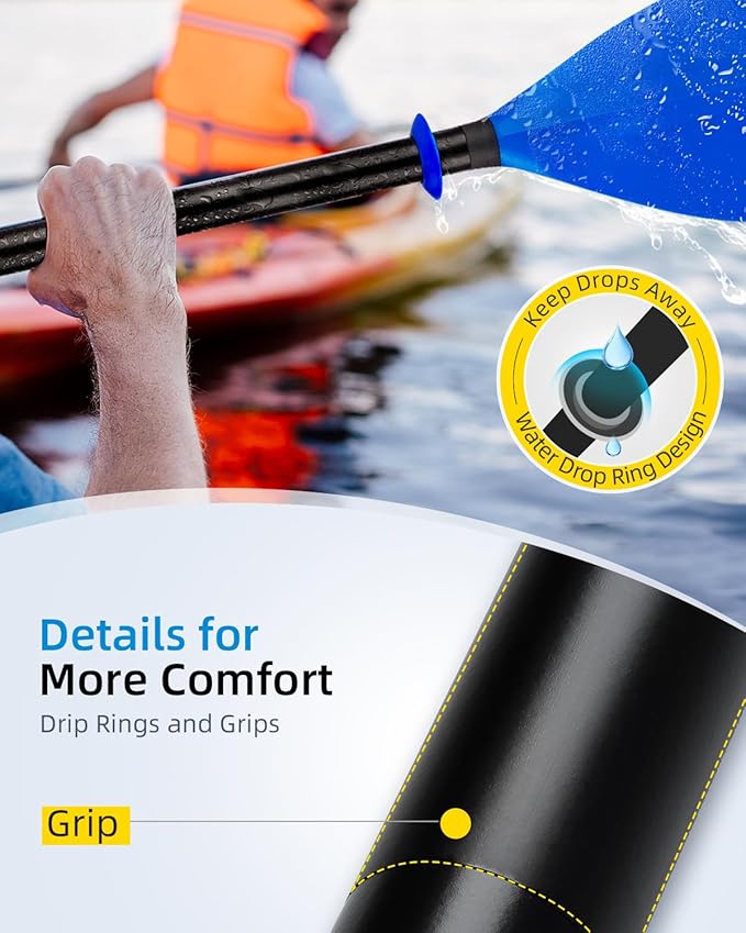 OCEANBROAD Kayak Paddle 86in/218cm, 90.5in/230cm Alloy Shaft 2-Piece Floatable Kayak Oar for Kayaking Canoeing Boating-StrideForce Fitness
