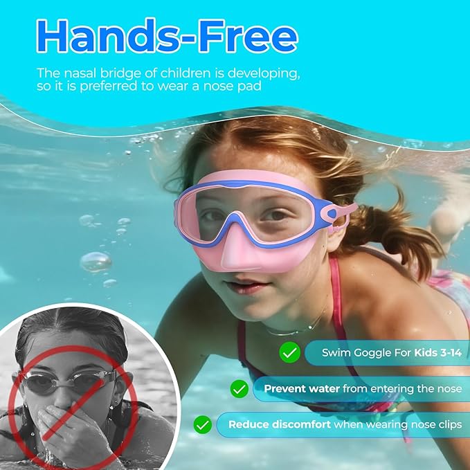 Swim Goggles for Kids 3-15 with Earplugs Large Frame Anti-Fog/UV Swimming Goggles for Boys Girls Toddler 2PCS-StrideForce Fitness