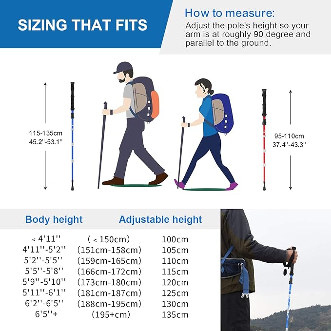 BISINNA Collapsible Trekking Hiking Poles- 2 Pack Folding Aluminum Walking Sticks with Quick Lock System 4 Season Accessories,Telescopic, Adjustable, Lightweight for Men Women-StrideForce Fitness