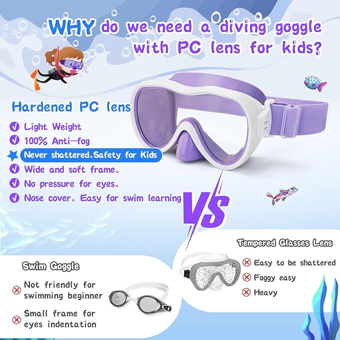 Kids Swim Goggles with Nose Cover, Anti-Leak Swim Mask with Elastic Fabric Strap, UV Protection Swimming Goggles for Kids-StrideForce Fitness