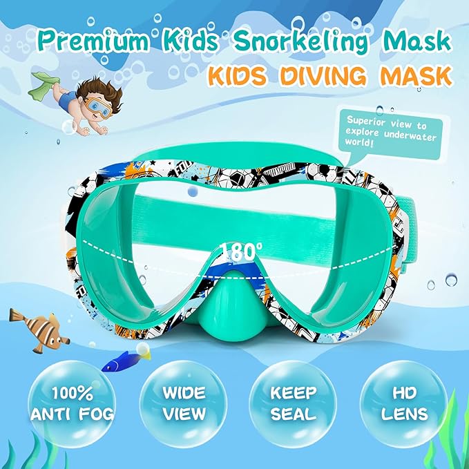 Kids Swim Goggles with Nose Cover, 180° Panoramic Snorkel Mask with Anti-Fog & Anti-Leak Design, Comfort Fabric Strap UV Protection Lens for Boys Girls Ages 3-15-StrideForce Fitness