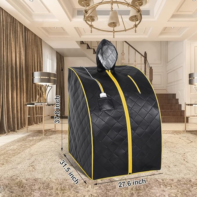 Smartmak Far Infrared Sauna with Hat, Portable Personal Full Body Home SPA Tent, Separate Heating Foot Pad and Portable Upgraded Chair-BlackGold-StrideForce Fitness