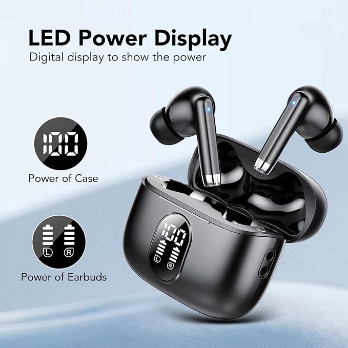Wireless Earbuds, 2025 New Bluetooth 5.4 Headphones HiFi Stereo with 4 ENC Mic, 40H Mini Ear Buds In-Ear Noise Cancelling Earbuds with LED Screen, Ultra Light USB-C Bluetooth Earphones for Android iOS-StrideForce Fitness