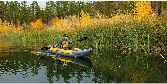 Advanced Elements - Island Voyage 2 Inflatable Kayak - Recreational Convertible Kayak - for 1 or 2 Person - 11 ft - Yellow-StrideForce Fitness