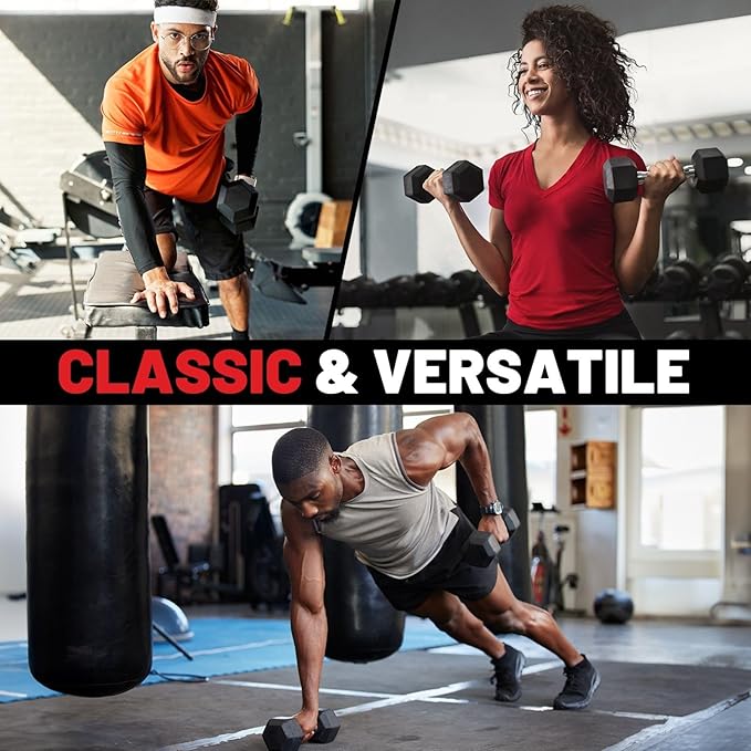 PAPABABE Hex Dumbbell Set 45-550 lb, Rubber Encased Home Gym Dumbbells, Weights Dumbbells for Women & Men, Hand Weight for Strength Training-StrideForce Fitness