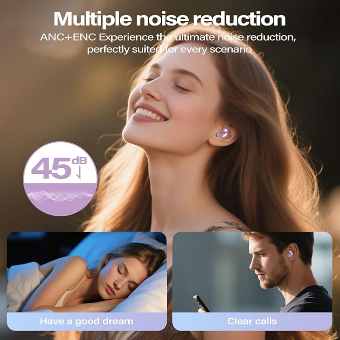 Sleep Earbuds, Mini ANC Wireless Earbuds Bluetooth 5.4 Headphones Deep Bass Stereo, 48H Playtime Ear Buds, 4 ENC Noise Cancelling Mic, In Ear IP7 Waterproof Earphones for Side Sleepers,Touch Control-StrideForce Fitness